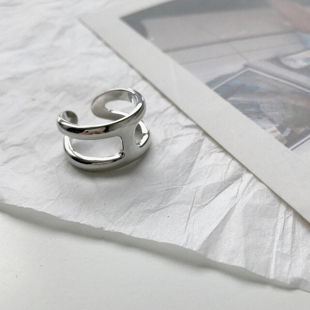 Korean Vintage Metal Silver Color Open Ring