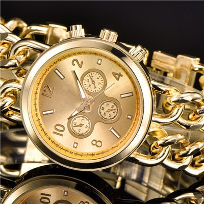 Fashion Bracelet Steel Watch Men Gold Stainless Steel Quartz Wristwatch