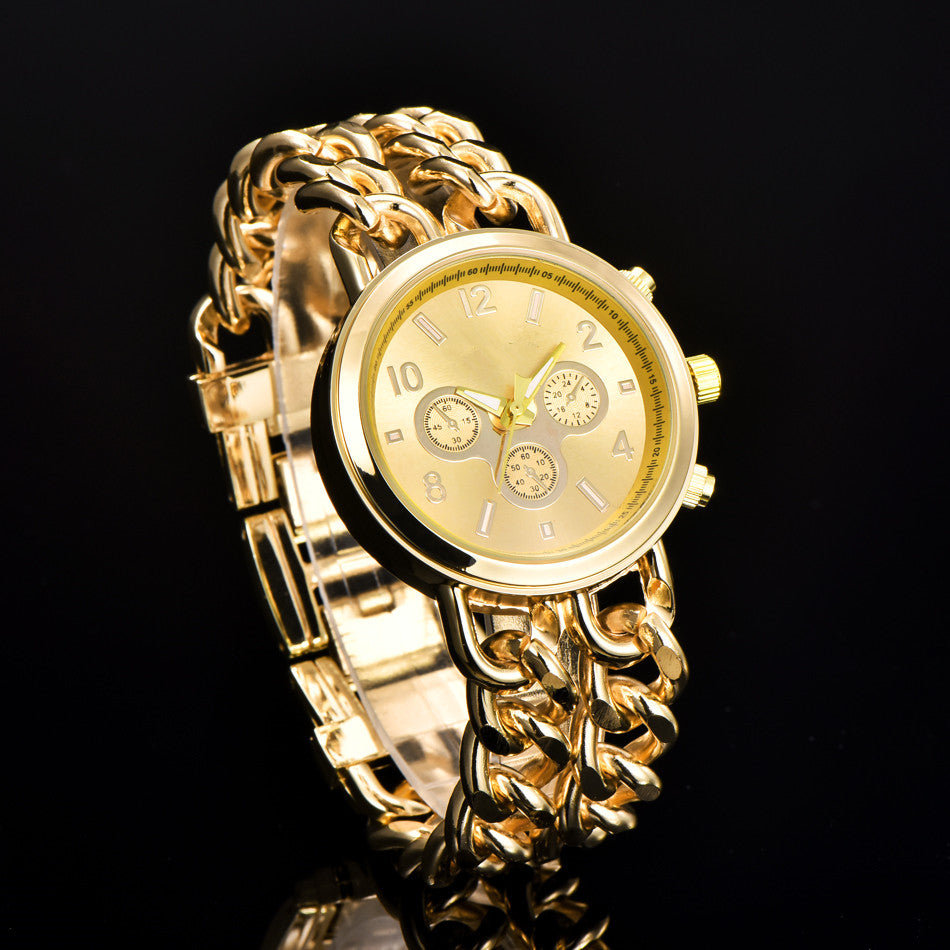 Fashion Bracelet Steel Watch Men Gold Stainless Steel Quartz Wristwatch