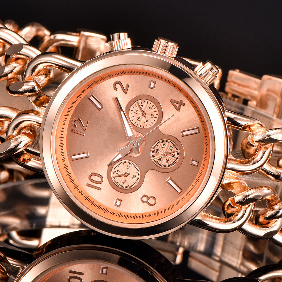 Fashion Bracelet Steel Watch Men Gold Stainless Steel Quartz Wristwatch
