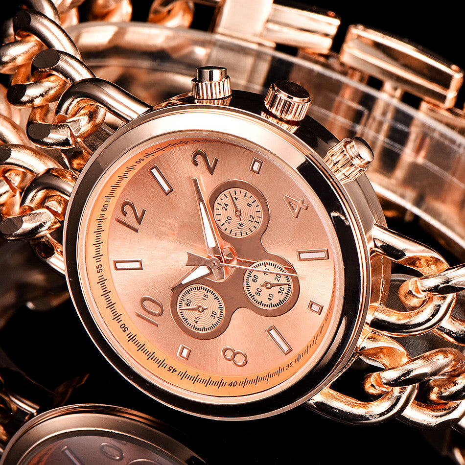 Fashion Bracelet Steel Watch Men Gold Stainless Steel Quartz Wristwatch