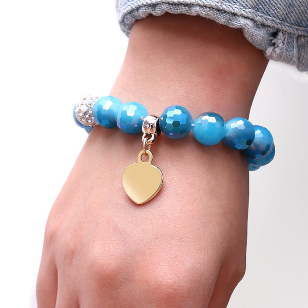 Pulsera de corazón con diseño de bolas de diamantes de imitación para niñas