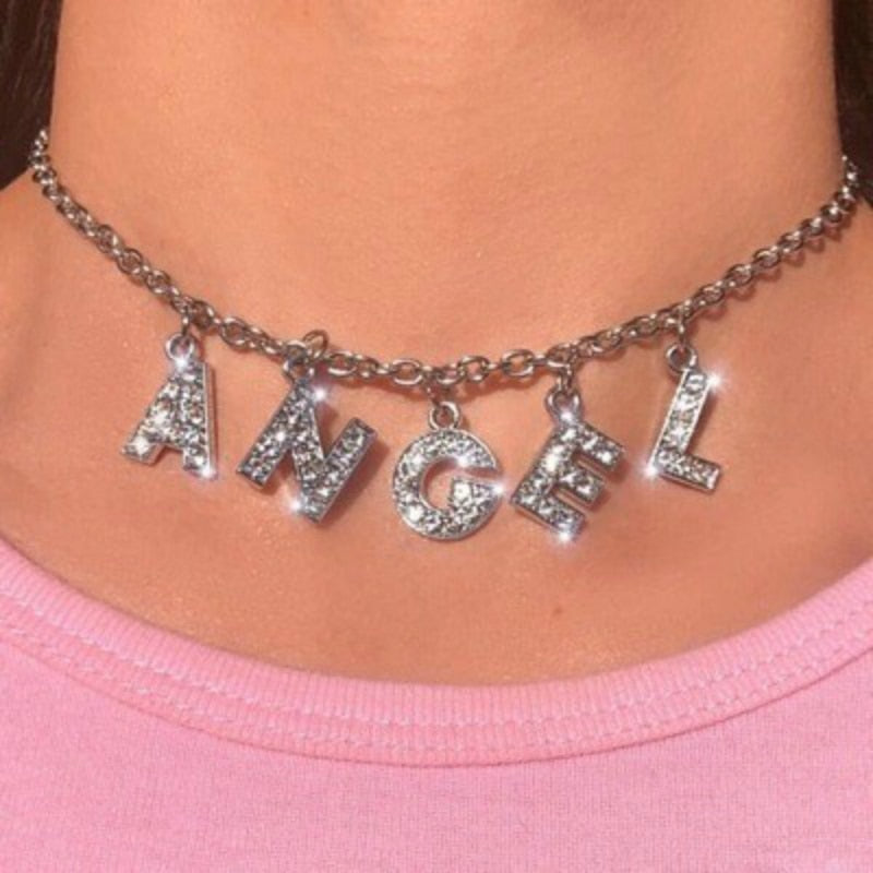 Punk Personality Fashion Rhinestone Letter Necklace