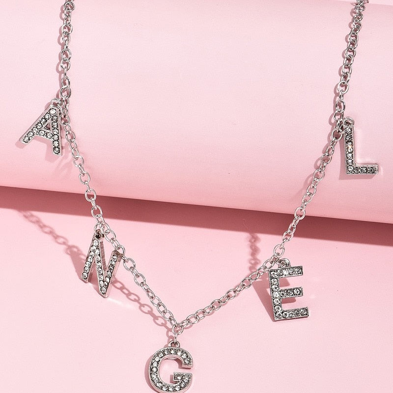 Punk Personality Fashion Rhinestone Letter Necklace