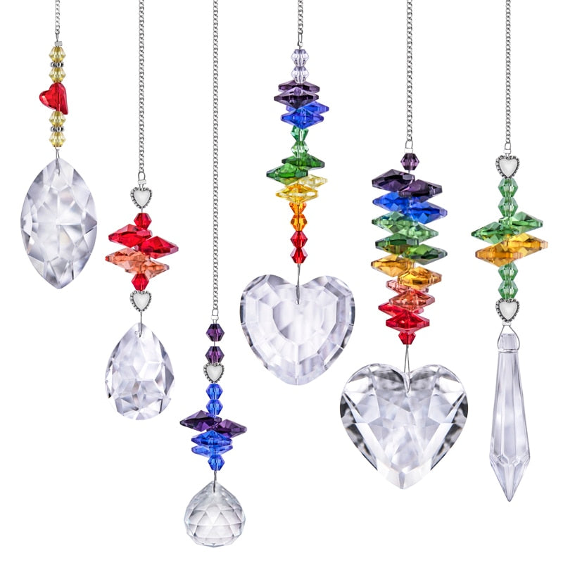 6 Crystals Sun Catcher Hanging Crystal Heart Prisms Suncatchers