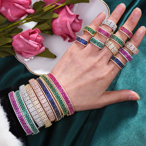 Colorful Square CZ Bangle Ring Set For Women
