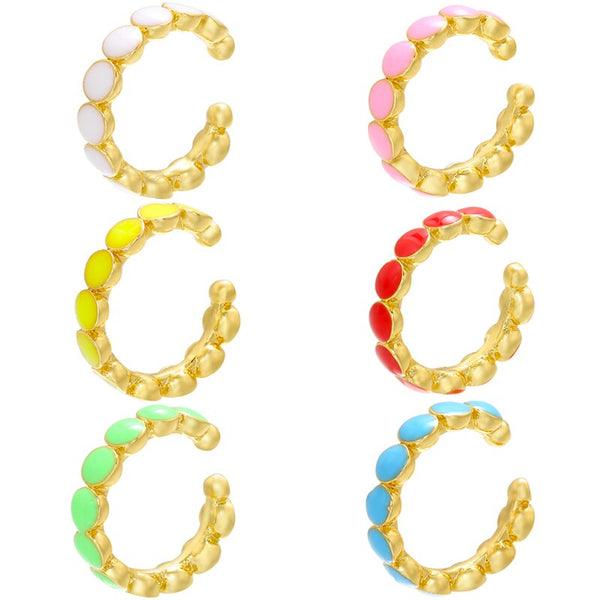 1 pieza de aretes de clip de oreja de color dorado para mujer, estilo esmaltado, sin perforaciones