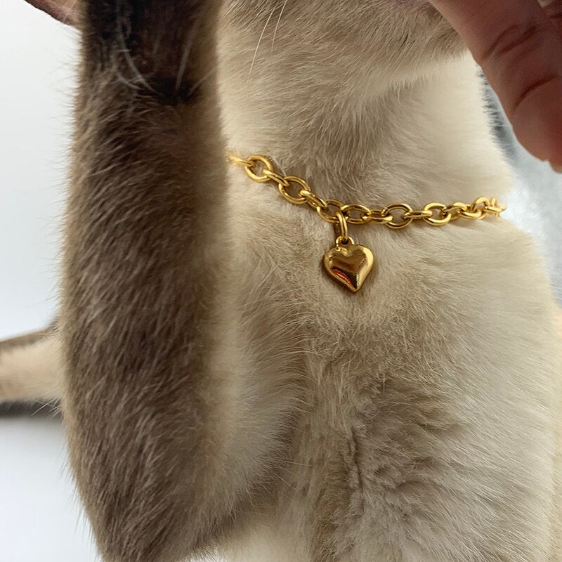 Charm  Necklace 6mm Gold color Heart Collar Chain for Pet Dog& Cat