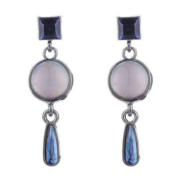 Pendientes de clip con diseño geométrico de hematita y diamantes de imitación azules