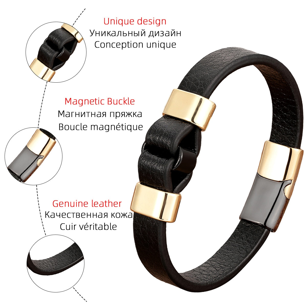 Black Gold Magnetic Clasp Vintage Bangles Men's