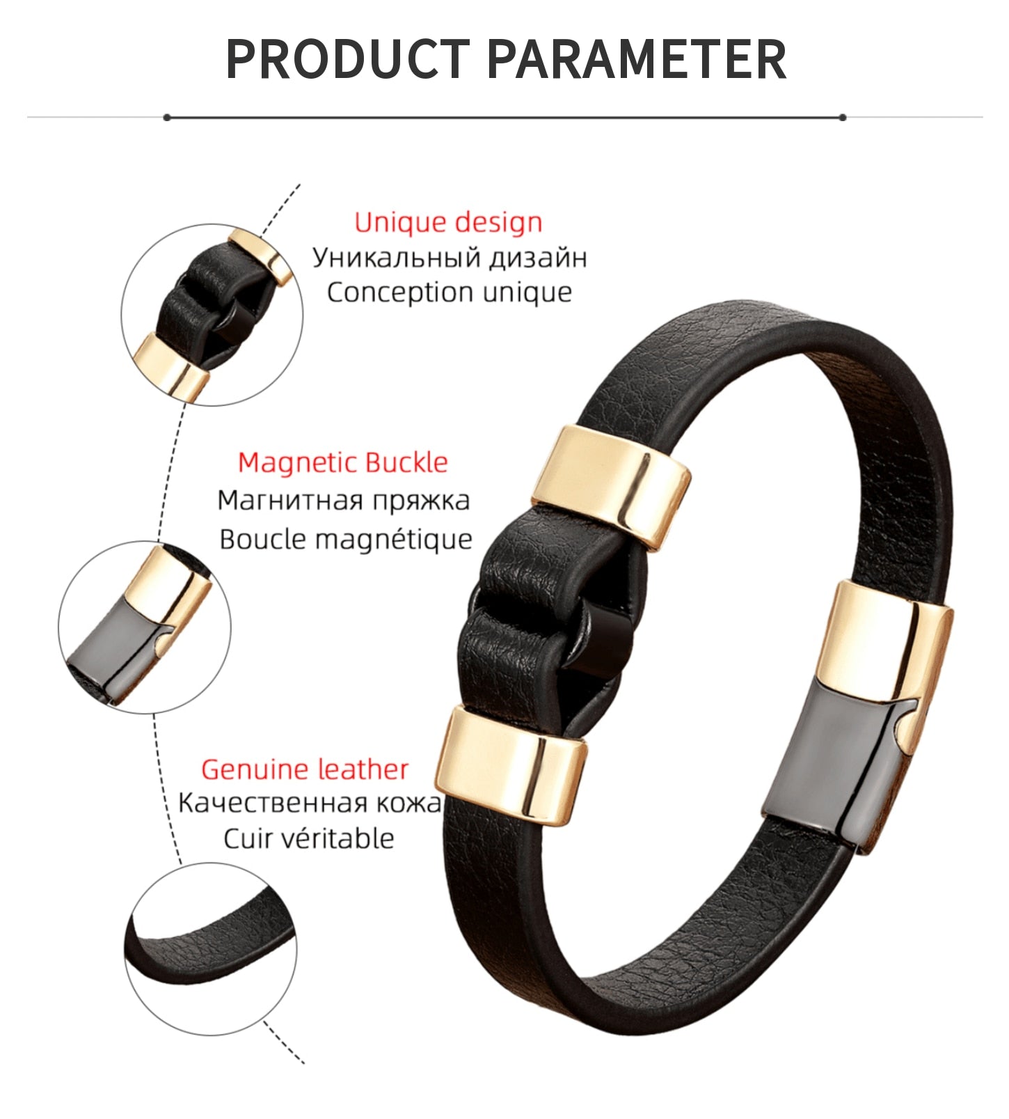 Black Gold Magnetic Clasp Vintage Bangles Men's