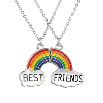 Women Stitching Heart Rainbow Friendship Couple Necklace