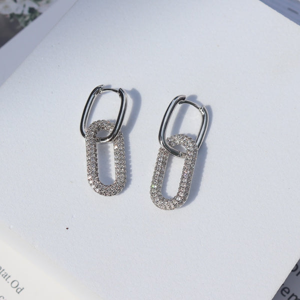 1 par de pendientes de aro ovalados y rectangulares geométricos dorados de moda