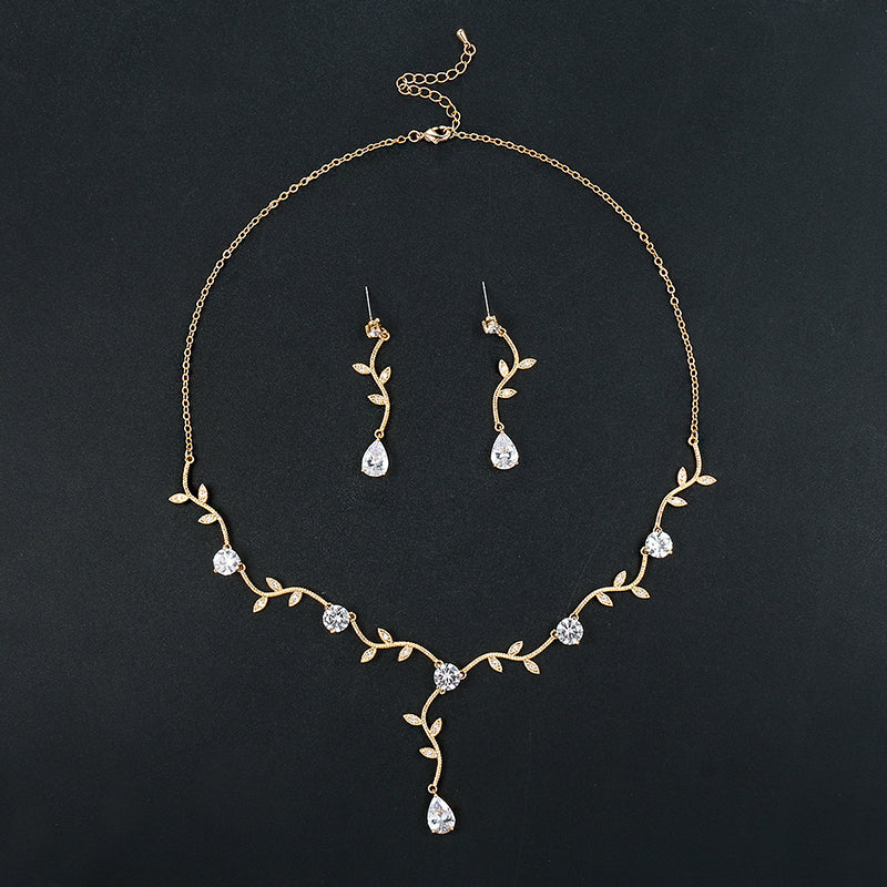 Cubic Zirconia CZ Crystal Vine Design Necklace Earring Jewelry Set
