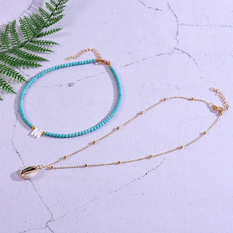 2 Pieces Custom Letter Shell Pendant Necklace