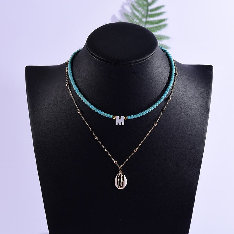 2 Pieces Custom Letter Shell Pendant Necklace