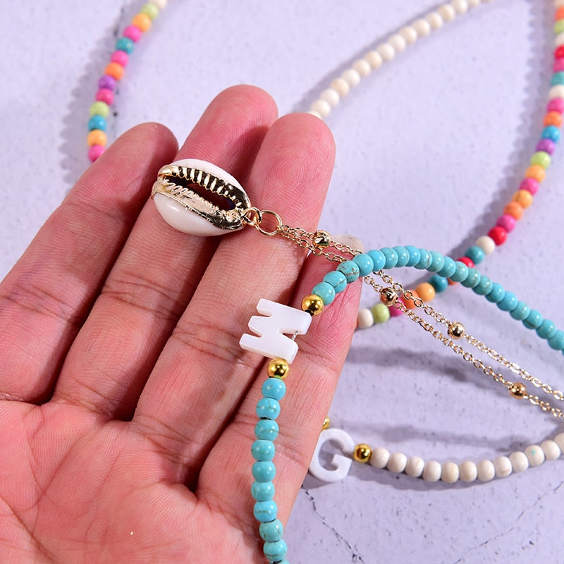 2 Pieces Custom Letter Shell Pendant Necklace