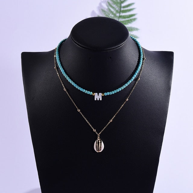 2 Pieces Custom Letter Shell Pendant Necklace