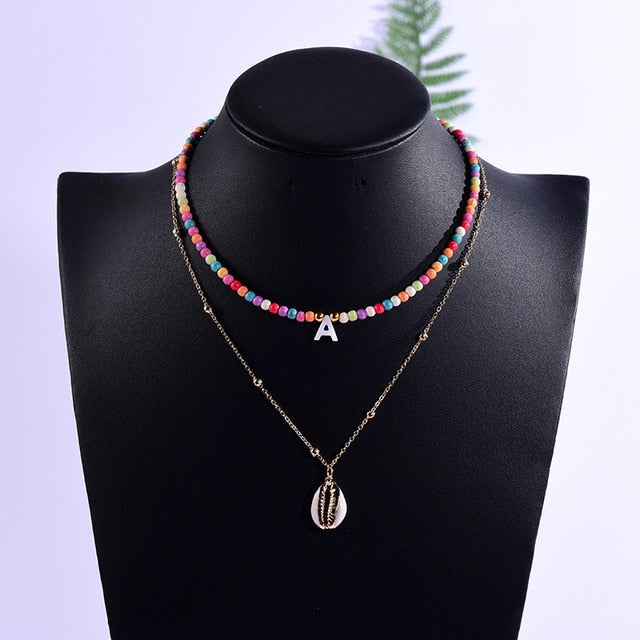 2 Pieces Custom Letter Shell Pendant Necklace