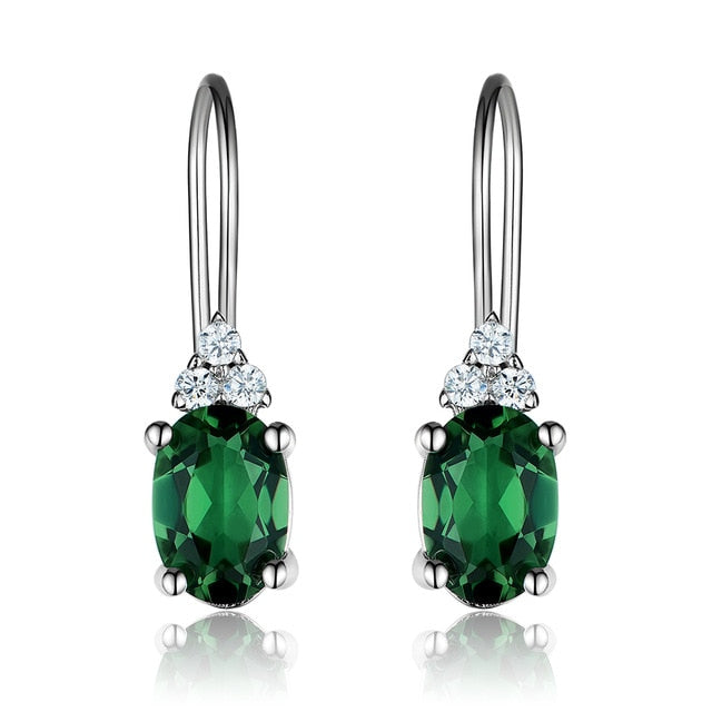 925 Sterling Silver Earrings Russian Oval Created Nano Emerald Delicate Clip Earrings