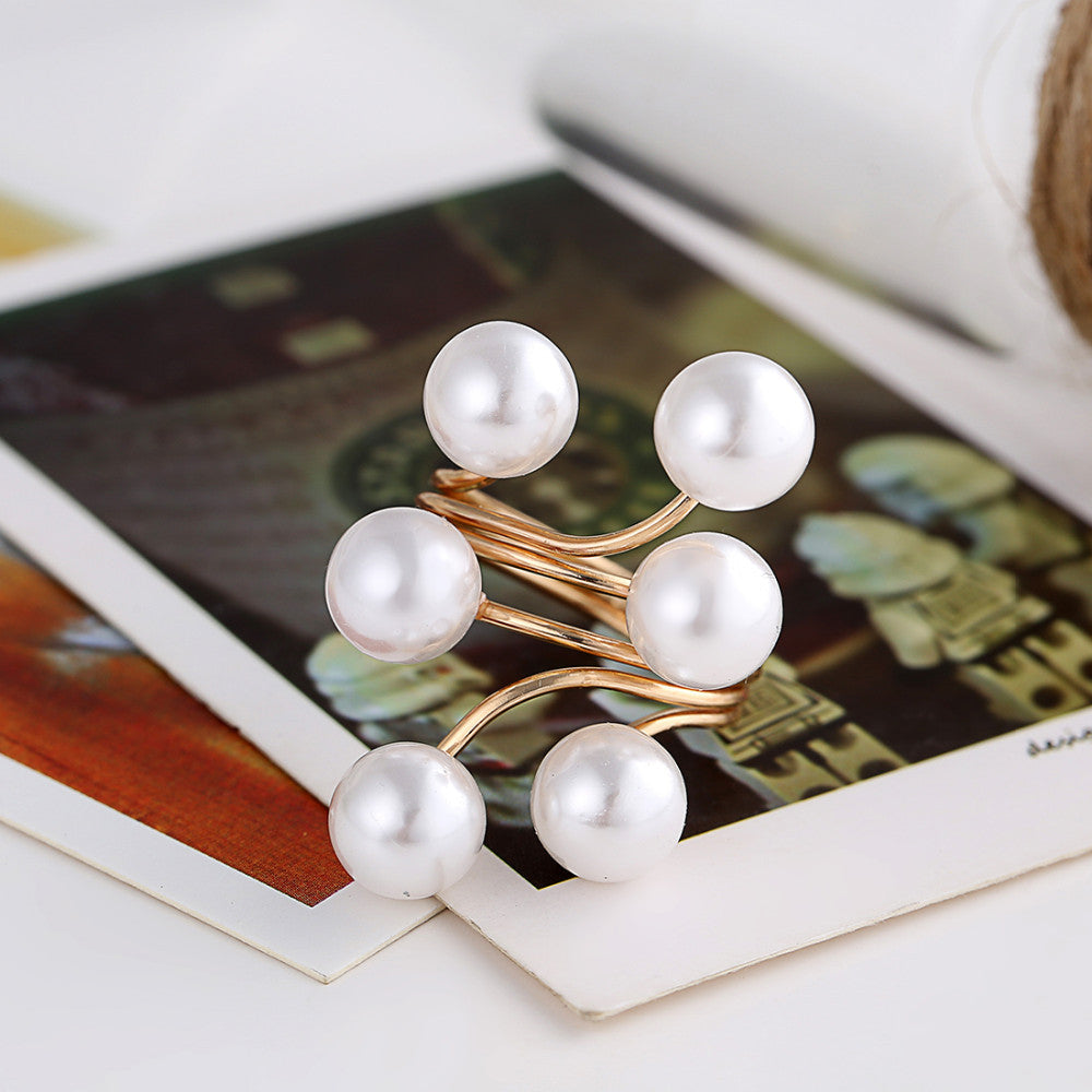 Fashion Elegant Imitation Pearl Adjustable Opening Rings For Women