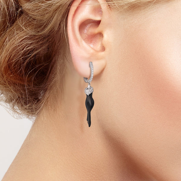 Pendientes colgantes de circonita cúbica blanca brillante con esmalte negro