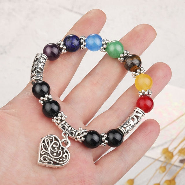 7 Chakra  Natural Lava Stone Tiger Eye Beads Bracelet