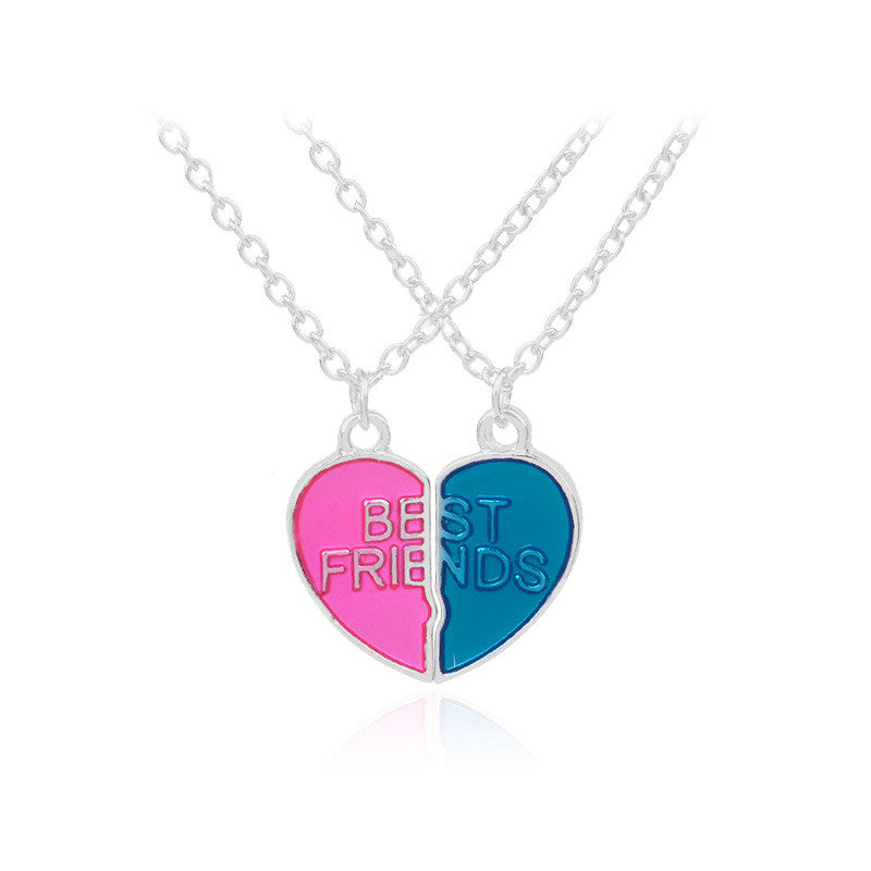 Hot Pink Blue Sequin Stitching Heart Necklace Pendant