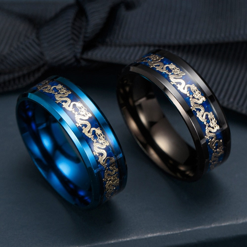 Titanium Steel Dragon Rings Black And Blue