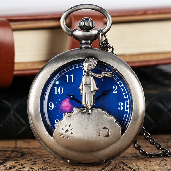 Relojes de bolsillo retro con temática de El Principito en gris y bronce