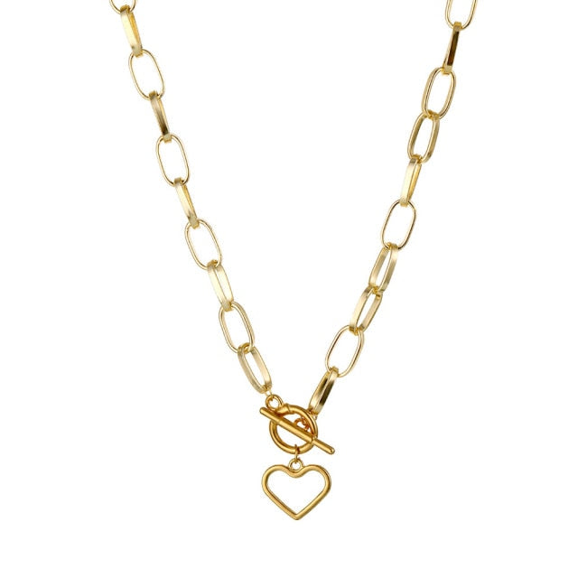Punk Thick Chain Heart Choker Necklace