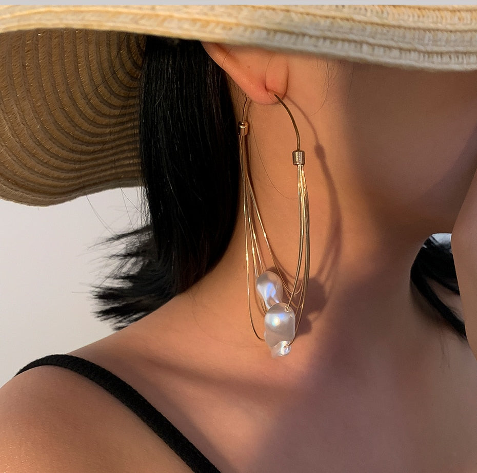 Pearls Big Hoop Earrings for Women Layered Large Circle Earrings