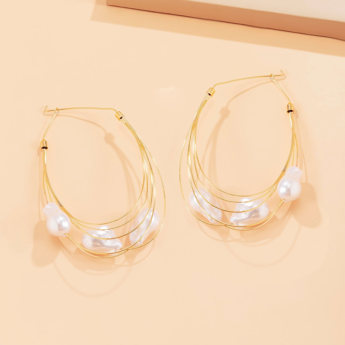 Pearls Big Hoop Earrings for Women Layered Large Circle Earrings