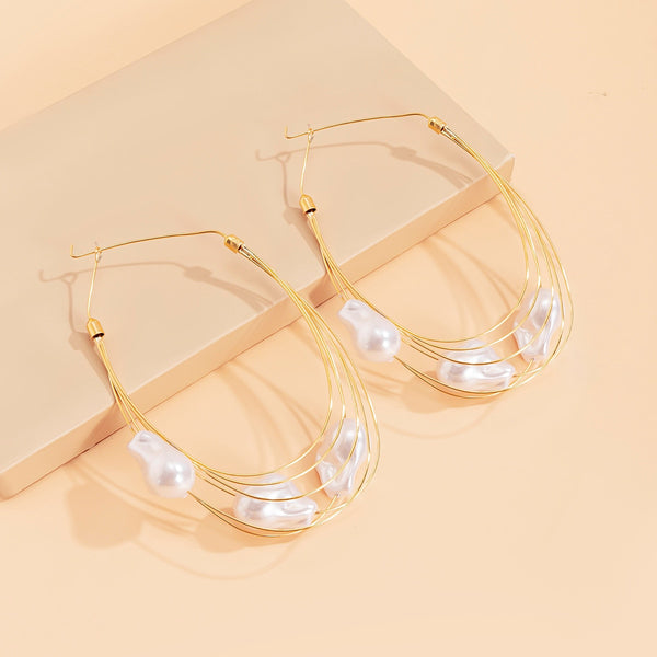 Pendientes de aro grandes de perlas para mujer, pendientes circulares grandes en capas