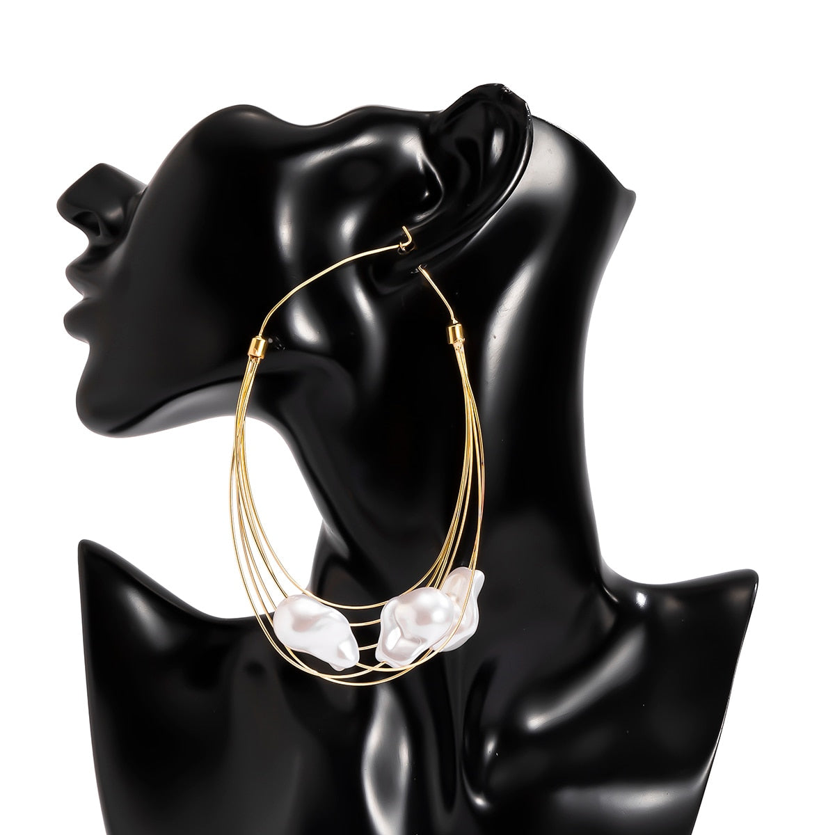 Pearls Big Hoop Earrings for Women Layered Large Circle Earrings