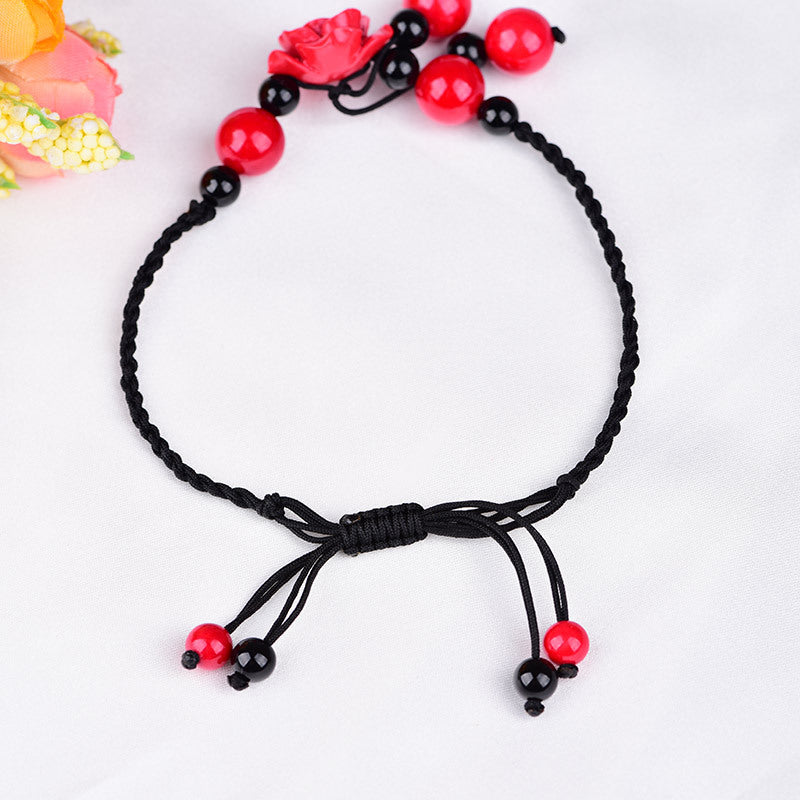 Ethnic Style Hand Knitted Adjustable Size Wax Thread Anklet