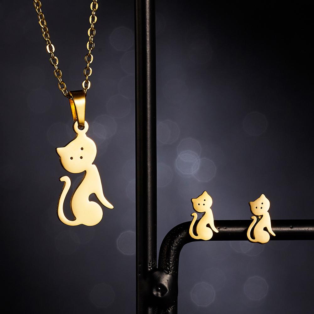 Classic Stainless Steel Pendant Necklace Earrings Sets