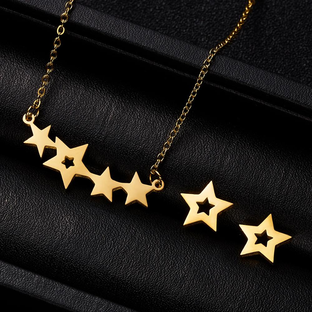 Classic Stainless Steel Pendant Necklace Earrings Sets