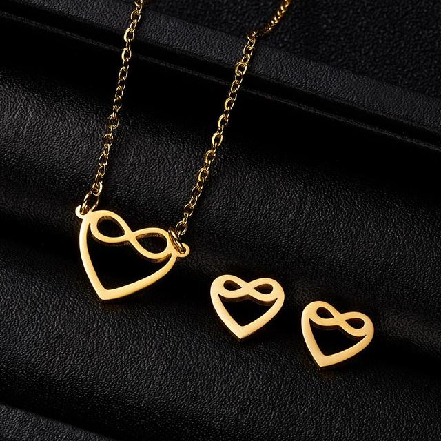 Classic Stainless Steel Pendant Necklace Earrings Sets