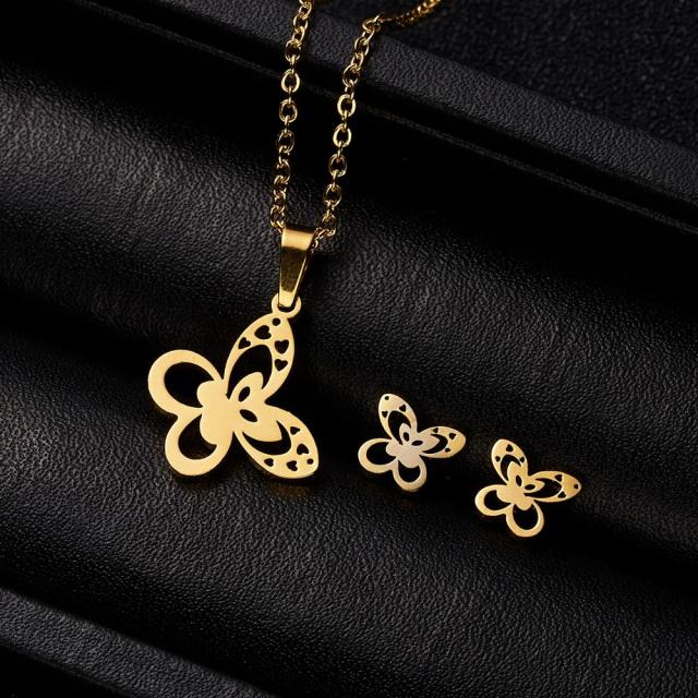 Classic Stainless Steel Pendant Necklace Earrings Sets