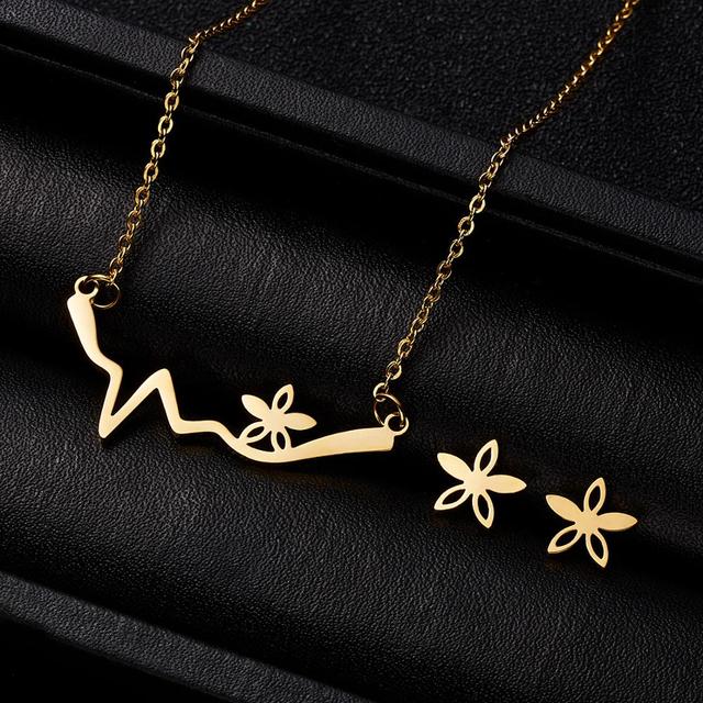 Classic Stainless Steel Pendant Necklace Earrings Sets