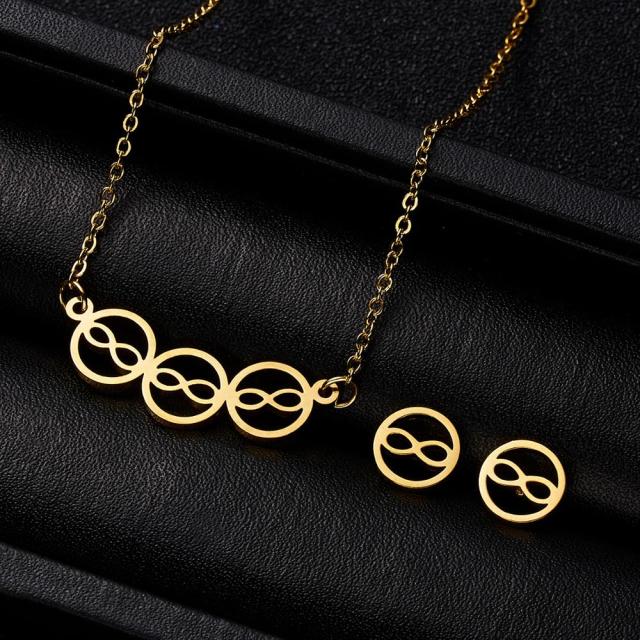 Classic Stainless Steel Pendant Necklace Earrings Sets