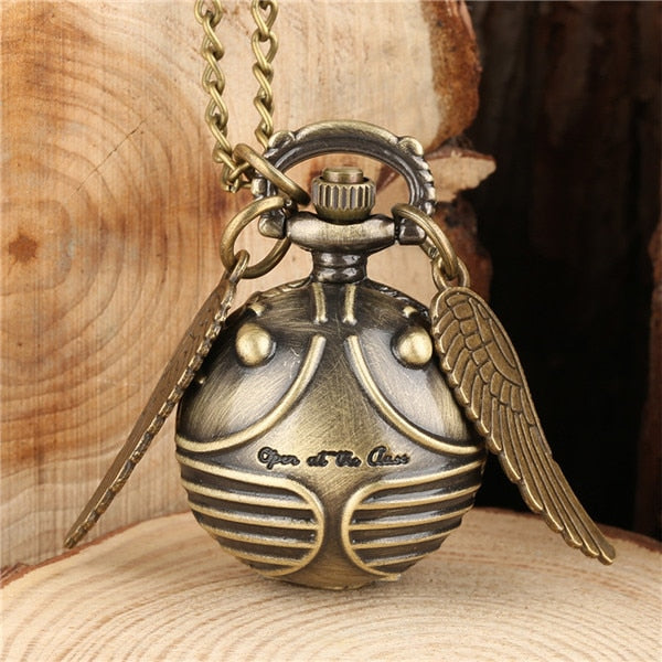 Bronze Necklace Lovely Ball Pendant with Wings Necklace Pocket Watch