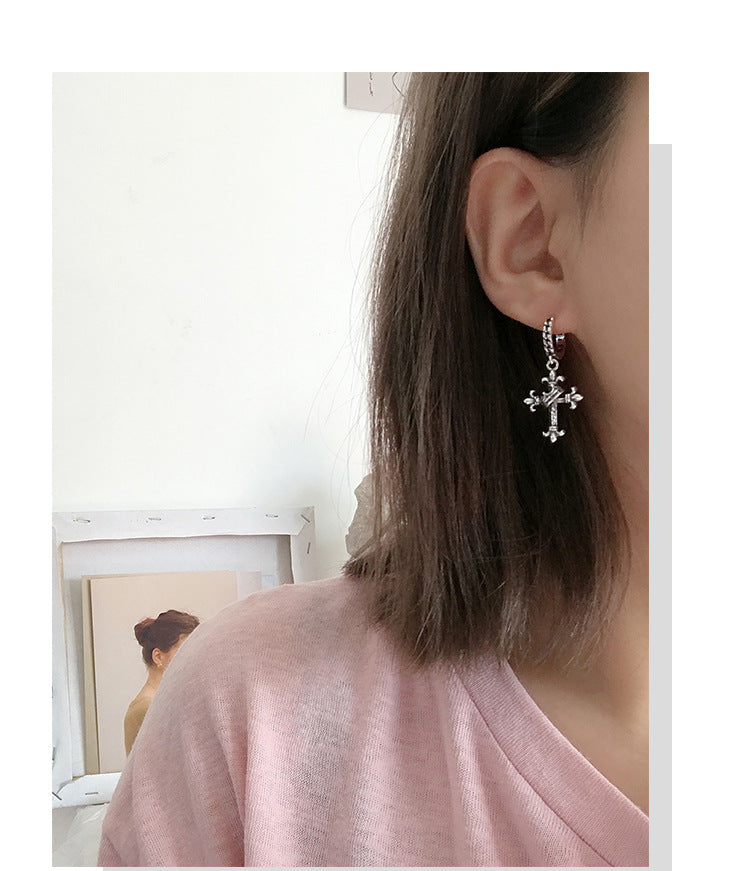 Women Antique Cross Ear Buckle Men Women Crown Drop Earrings