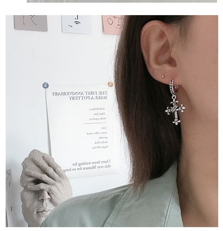 Women Antique Cross Ear Buckle Men Women Crown Drop Earrings