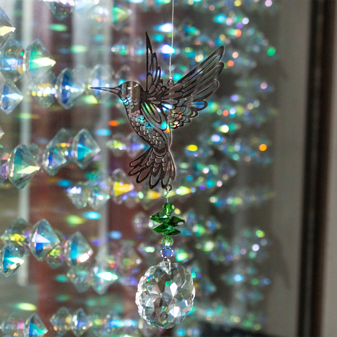 Crystal Flower Prism Suncatcher Hummingbird Pendant