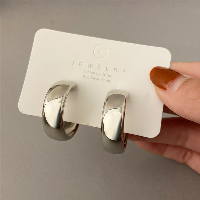 Trendy Simple Silver Color Hoop Earrings