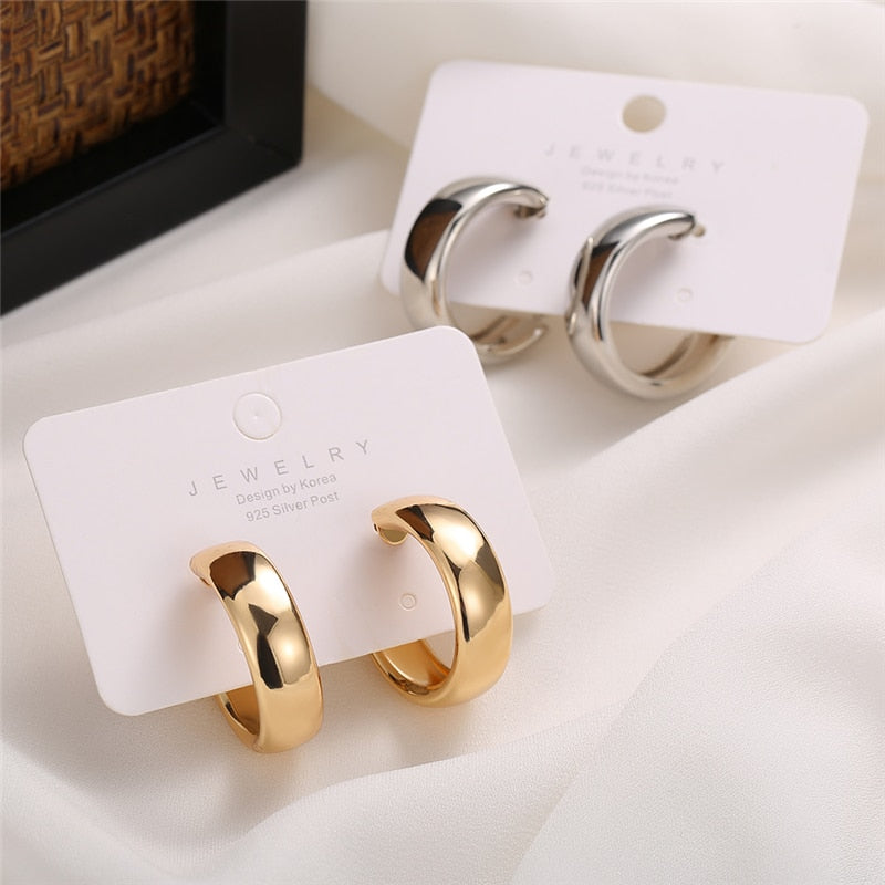 Trendy Simple Silver Color Hoop Earrings