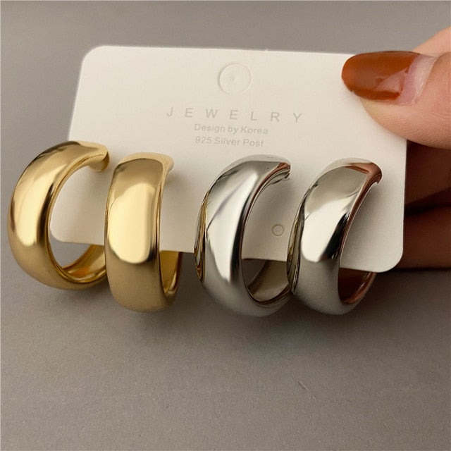 Trendy Simple Silver Color Hoop Earrings