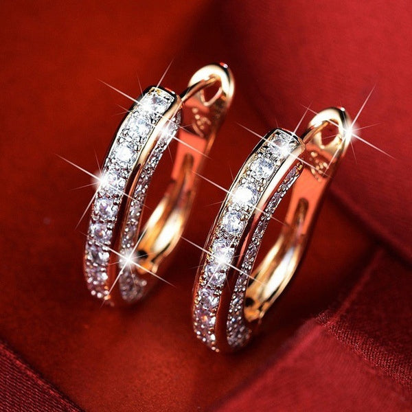 Classic 3 Styles Round White Zircon Hoop Earrings For Women